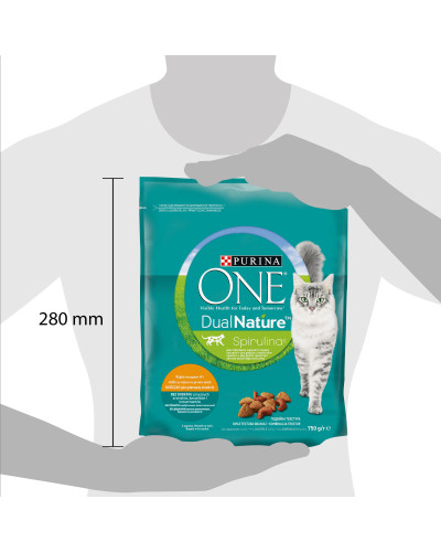Сухий корм PURINA ONE Adult Dual Nature Spirulina для дорослих котів, з куркою, 750 г