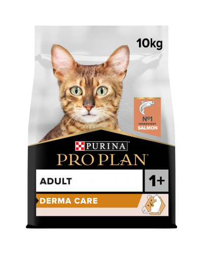 Сухий корм PRO PLAN Adult 1+ Derma Care для дорослих котів для підтримки здоров'я шкіри та краси шерсті, з лососем, 10 кг