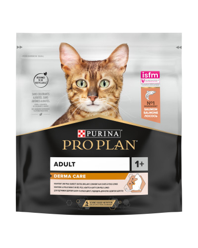 Сухий корм PRO PLAN Adult 1+ Derma Care для дорослих котів для підтримки здоров'я шкіри та краси шерсті, з лососем, 400 г