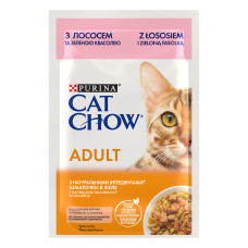 Вологий корм CAT CHOW Adult для дорослих котів, шматочки в желе, з лососем та зеленою квасолею, 85 г