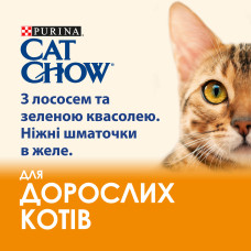 Вологий корм CAT CHOW Adult для дорослих котів, шматочки в желе, з лососем та зеленою квасолею, 10x85 г