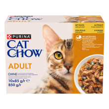 Вологий корм CAT CHOW Adult для дорослих котів, шматочки в желе, з куркою та цукіні, 10x85 г