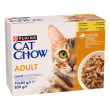 Вологий корм CAT CHOW Adult для дорослих котів, шматочки в желе, з куркою та цукіні, 10x85 г