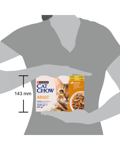 Вологий корм CAT CHOW Adult для дорослих котів, шматочки в желе, з куркою та цукіні, 10x85 г