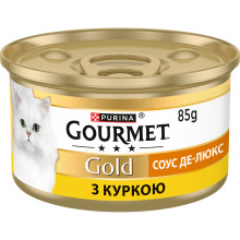 Влажный корм GOURMET Gold "Соус Де-Люкс" для взрослых кошек, кусочки в соусе, с курицей, 85 г