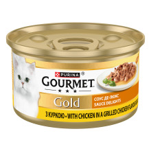 Влажный корм GOURMET Gold "Соус Де-Люкс" для взрослых кошек, кусочки в соусе, с курицей, 85 г