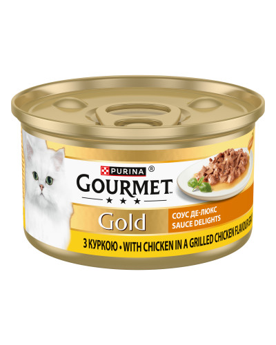 Влажный корм GOURMET Gold &amp;quot;Соус Де-Люкс&amp;quot; для взрослых кошек, кусочки в соусе, с курицей, 85 г