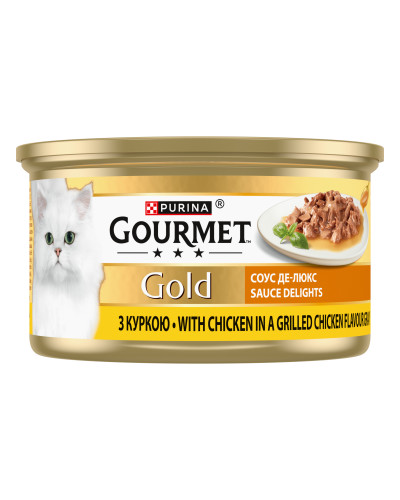 Влажный корм GOURMET Gold &amp;quot;Соус Де-Люкс&amp;quot; для взрослых кошек, кусочки в соусе, с курицей, 85 г