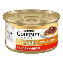 Влажный корм GOURMET Gold "Соус Де-Люкс" для взрослых кошек, кусочки в соусе, с говядиной, 85 г