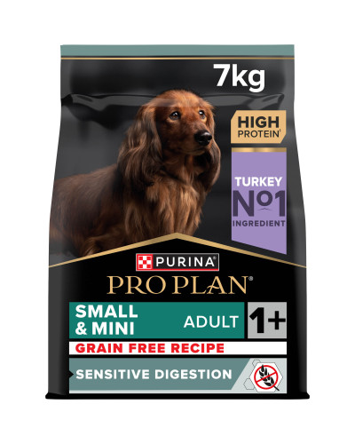 Сухий корм PRO PLAN Small&amp;amp;Mini Adult 1+ Sensitive Digestion для дорослих собак дрібних порід, з чутливим травленням, беззерновий, з індичкою, 7 кг