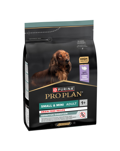 Сухой корм PRO PLAN Small and Mini Adult 1+ Sensitive Digestion, с чувствительным пищеварением, беззерновой, с индейкой, 2,5 кг