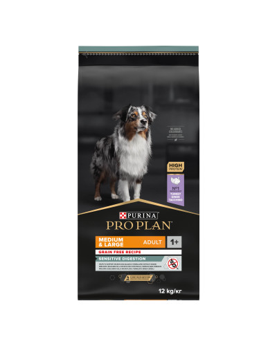 Сухой корм PRO PLAN Medium &amp;amp; Large Adult 1+ Sensitive Digestion для взрослых собак средних и крупных пород, с чувствительным пищеварением, беззерновой, с индейкой, 12 кг