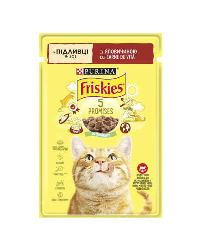 Влажный корм FRISKIES для взрослых кошек, кусочки в соусе, с говядиной, 85 г