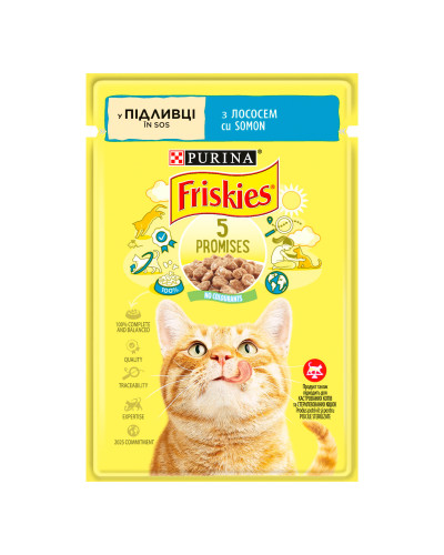 Влажный корм FRISKIES для взрослых кошек, кусочки в соусе, с лососем, 85 г
