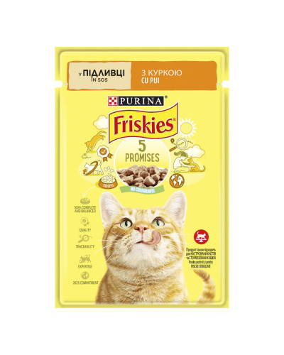 Влажный корм FRISKIES для взрослых кошек, кусочки в соусе, с курицей, 85 г