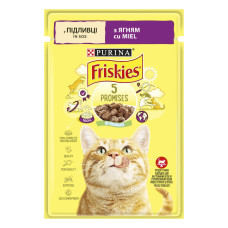 Вологий корм FRISKIES для дорослих котів, шматочки у підливці, з ягням, 85 г
