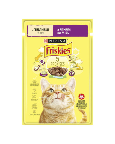 Влажный корм FRISKIES для взрослых кошек, кусочки в соусе, с ягненком, 85 г