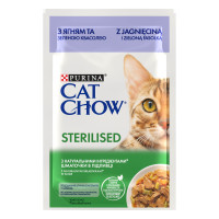 Вологий корм CAT CHOW Sterilised для дорослих стерилізованих котів, шматочки у підливці, з ягням та зеленою квасолею, 85 г