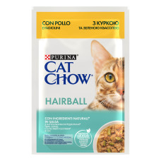 Вологий корм CAT CHOW Hairball для зменшення утворення кульок шерсті у травному тракті, з куркою та зеленою квасолею, 85 г