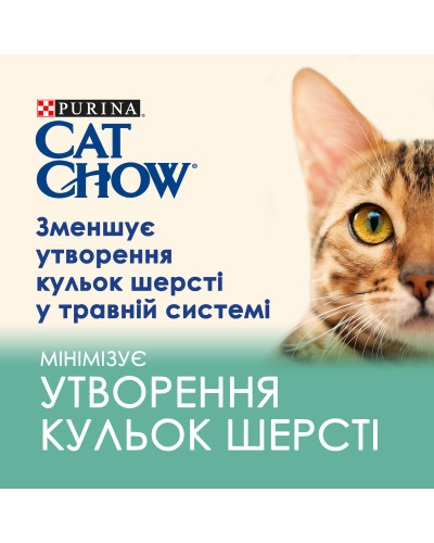 Вологий корм CAT CHOW Hairball для дорослих котів для зменшення утворення кульок шерсті у травному тракті, шматочки у підливці, з куркою та зеленою квасолею, 85 г