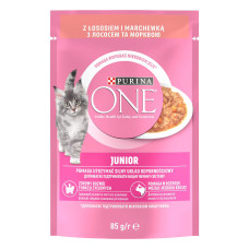 Вологий корм PURINA ONE Junior для кошенят, шматочки в соусі, з лососем та морквою, 85 г