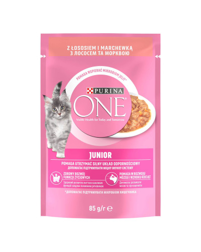 Вологий корм PURINA ONE Junior для кошенят, шматочки в соусі, з лососем та морквою, 85 г