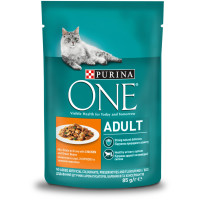 Вологий корм PURINA ONE Adult для дорослих котів, шматочки в соусі, з куркою та зеленою квасолею, 85 г
