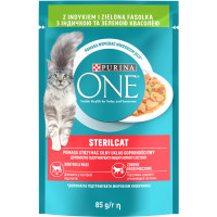 Вологий корм PURINA ONE Sterilcat для дорослих стерилізованих котів, шматочки в соусі, з індичкою та зеленою квасолею, 85 г