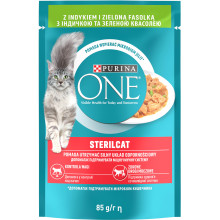 Вологий корм PURINA ONE Sterilcat для дорослих стерилізованих котів, шматочки в соусі, з індичкою та зеленою квасолею, 85 г