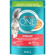 Вологий корм PURINA ONE Sterilcat для дорослих стерилізованих котів, шматочки в соусі, з індичкою та зеленою квасолею, 85 г