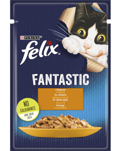 Вологий корм FELIX Fantastic для дорослих котів, шматочки в желе, з куркою, 85 г