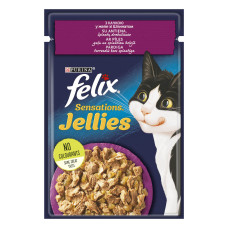 Вологий корм FELIX Sensations Jellies для дорослих котів, шматочки в желе, з качкою та шпинатом, 85 г
