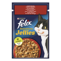 Вологий корм FELIX Sensations Jellies для дорослих котів, шматочки в желе, з яловичиною та томатами, 85 г