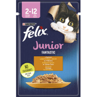 Вологий корм FELIX Fantastic Junior для кошенят, шматочки в желе, з куркою, 85 г