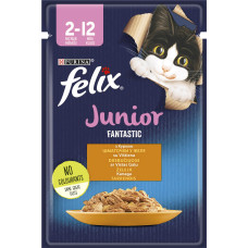 Вологий корм FELIX Fantastic Junior для кошенят, шматочки в желе, з куркою, 85 г