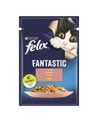 Вологий корм FELIX Fantastic для дорослих котів, шматочки в желе, з лососем, 85 г