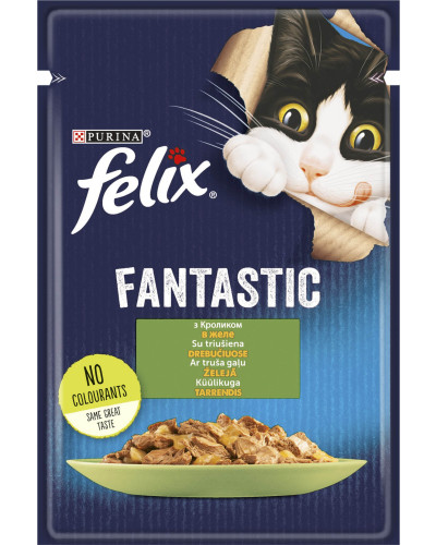 Вологий корм FELIX Fantastic для дорослих котів, шматочки в желе, з кроликом, 85 г