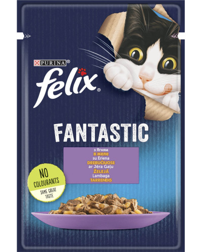 Вологий корм FELIX Fantastic для дорослих котів, шматочки в желе, з ягням, 85 г