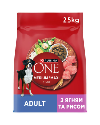 Сухой корм PURINA ONE MedMax для взрослых собак средних и крупных пород >10 кг, с ягненком и рисом, 2.5 кг