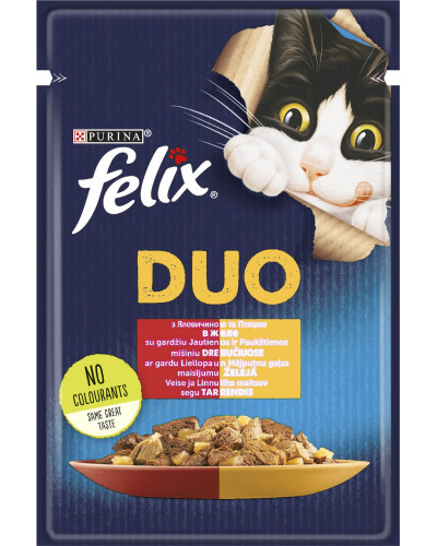Вологий корм FELIX Fantastic Duo для дорослих котів, шматочки в желе, з яловичиною та птицею, 85 г