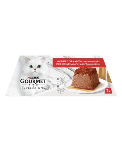 Вологий корм GOURMET Revelations для дорослих котів, мус з підливкою, що стікає, з яловичиною, 2x57 г