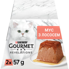 Вологий корм GOURMET Revelations для дорослих котів, мус з підливкою, що стікає, з лососем, 2x57 г