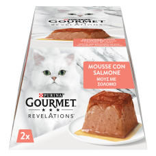Вологий корм GOURMET Revelations для дорослих котів, мус з підливкою, що стікає, з лососем, 2x57 г