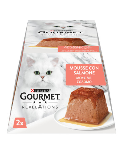 Влажный корм GOURMET Revelations для взрослых кошек, мусс с стекающей подливкой с лососем, 2x57 г