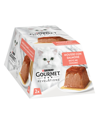 Влажный корм GOURMET Revelations для взрослых кошек, мусс с стекающей подливкой с лососем, 2x57 г