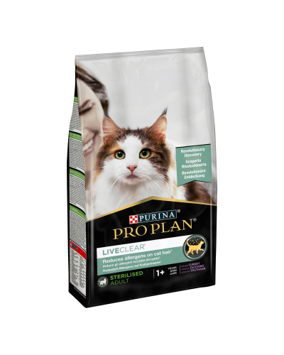 Сухой корм PRO PLAN LiveClear Sterilised Adult 1+ для взрослых кошек для уменьшения аллергенов на шерсти и после стерилизации, с индейкой, 1,4 кг