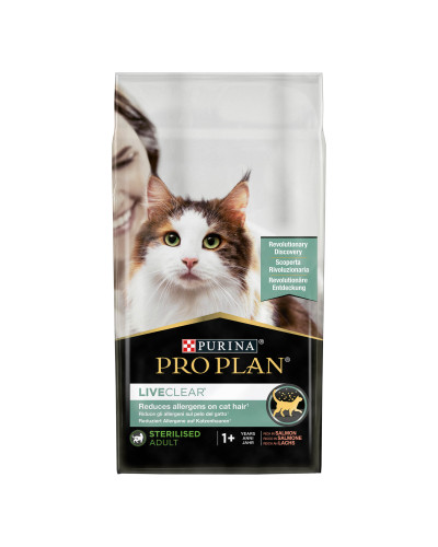 Сухой корм PRO PLAN LiveClear Sterilised Adult 1+ для взрослых кошек для уменьшения аллергенов на шерсти и после стерилизации, с лососем, 1,4 кг