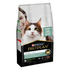 Сухой корм PRO PLAN LiveClear Sterilised Adult 1+ для взрослых кошек для уменьшения аллергенов на шерсти и после стерилизации, с лососем, 1,4 кг