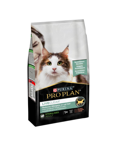 Сухой корм PRO PLAN LiveClear Sterilised Adult 1+ для взрослых кошек для уменьшения аллергенов на шерсти и после стерилизации, с лососем, 1,4 кг