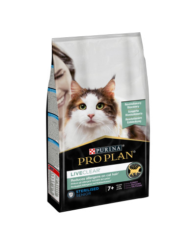 Сухой корм PRO PLAN LiveClear Sterilised Adult 7+ для кошек от 7 лет для уменьшения аллергенов на шерсти и после стерилизации, с индейкой, 1,4 кг